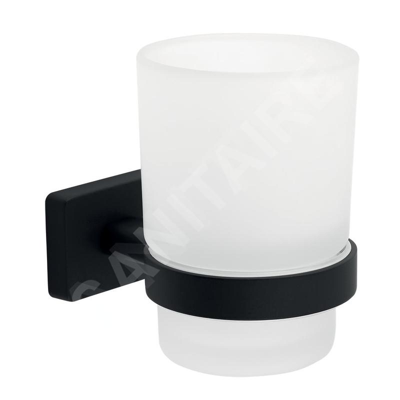 Novaservis Ferro Greta - Porte-brosse à dents et porte-dentifrice, verre dépoli/noir mat AGR03BL