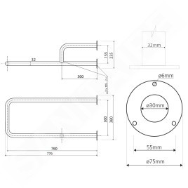 Sapho Équipement de salle de bain - Poignée gauche, longueur 80 cm, blanc XH532W