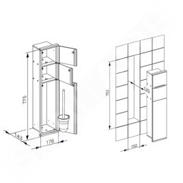 Keuco Plan Integral - Porte-rouleau toilette avec brosse de toilette à encastrer,  porte droite, chrome 44964011702