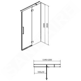 Cersanit Crea - Porte de douche 120x202 cm, droite, chrome/verre clair S159-004