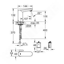Grohe Eurosmart Cosmopolitan E - Mitigeur de lavabo électronique, chrome 36327001