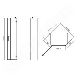 Cersanit Jota - Cabine de douche 80x80 cm, gauche, noir/verre clair S160-012