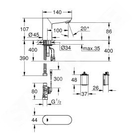 Grohe Euroeco Cosmopolitan E - Mitigeur de lavabo électronique, chrome 36272000