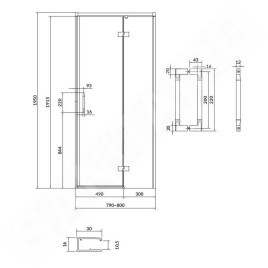 Cersanit Larga - Porte de douche 80x195 cm, droite, chrome/verre clair S932-115