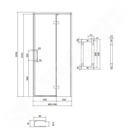 Cersanit Larga - Porte de douche 90x195 cm, droite, chrome/verre clair S932-116