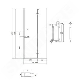Cersanit Larga - Porte de douche 100x195 cm, droite, chrome/verre clair S932-117
