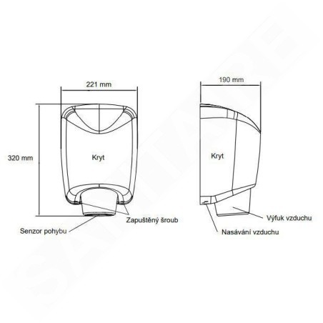 Jet Dryer Sèche-mains - Sèche-mains sans contact, Jet Dryer BOOSTER, métal blanc 8596220009333