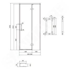 Cersanit Larga - Porte de douche 90x195 cm, droite, noir/verre clair S932-124