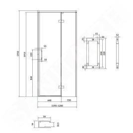 Cersanit Larga - Porte de douche 120x195 cm, droite, noir/verre clair S932-126