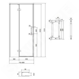 Cersanit Larga - Porte de douche 80x195 cm, gauche, noir/verre clair S932-127