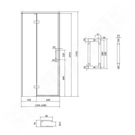 Cersanit Larga - Porte de douche 120x195 cm, gauche, noir/verre clair S932-130