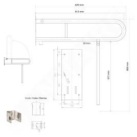 Sapho Équipement de salle de bain - Barre d’appui pliante, droite, inox XH523