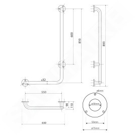 Sapho Équipement de salle de bain - Barre d’appui 810x550 mm, droite, inox XH524