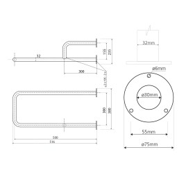 Sapho Équipement de salle de bain - Support de main courante, longueur 500 mm, gauche, inox XH530