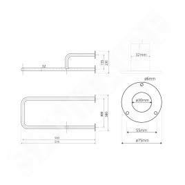 Sapho Équipement de salle de bain - Support de main courante, longueur 500 mm, droite, inox XH534
