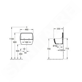 Villeroy & Boch O.novo - Vidoir suspendu 46x35 cm, blanc alpin 69120101