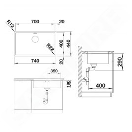 Blanco Andano 700 - Évier, 740x440 mm, inox 522971