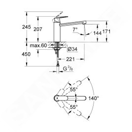Grohe Eurosmart Cosmopolitan - Mitigeur d’évier, chrome 30193000