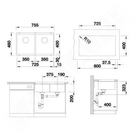 Blanco Subline 350/350 - Évier en silgranit, 755x460 mm, noir 525987