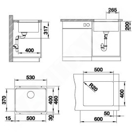 Blanco Etagon 500 - Évier en Silgranit, 530x460 mm, avec rails, anthracite 522227
