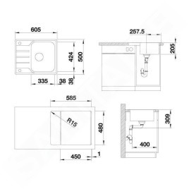 Blanco Lemis 45 - Évier, 605x500 mm, inox brossé 525115