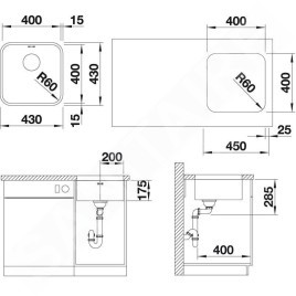 Blanco Supra 400 - Évier, 430x430 mm, inox brossé 518201
