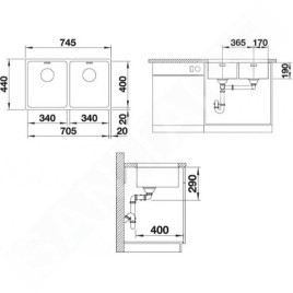 Blanco Andano 340/340 - Évier, 745x440 mm, inox 522983