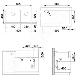 Blanco Subline 480/320 - Évier en silgranit, 855x460 mm, noir 525993