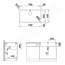 Blanco Andano 700 - Évier, 740x440 mm, inox 522969