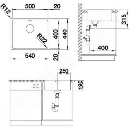 Blanco Andano 500 - Évier, 540x440 mm, bordure plate, inox 522965