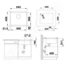 Blanco Subline 500 - Évier en céramique, 543x456 mm, noir 523740