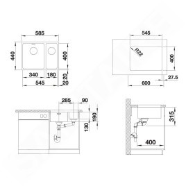 Blanco Andano 340/180 - Évier, 585x440 mm, droit, inox 522977