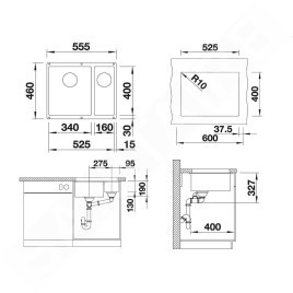 Blanco Subline 340/160 - Évier en Silgranit, 555x460 mm, InFino, bac à gauche, anthracite 523548