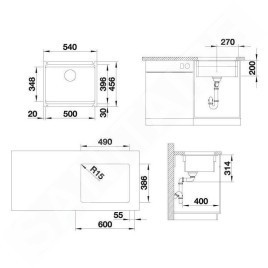 Blanco Etagon 500 - Évier en céramique, 540x456 mm, avec rails, blanc brillant 525149
