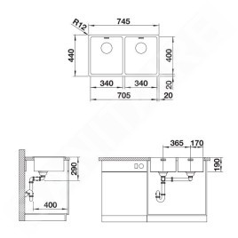 Blanco Andano 340/340 - Évier, 745x440 mm, inox 522981