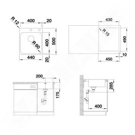 Blanco Supra 400 - Évier, 500x440 mm, avec commande du vidage, inox brossé 526353