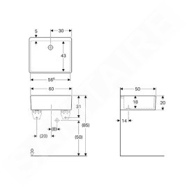 Geberit Publica - éviers en céramique, 600x500 mm, blanc 361360000