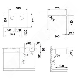 Blanco Andano 340/180 - Évier, 585x440 mm, inox 522973