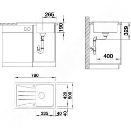 Blanco Sona 45 - Évier en silgranit, 780x500 mm, noir 525970