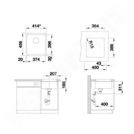 Blanco Subline 375 - Évier en céramique, 414x456 mm, blanc brillant 523726