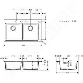Hansgrohe Éviers - Evier encastré granit S510-F770, pierre grise 43316290
