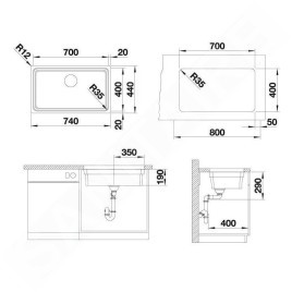 Blanco Etagon 700 - Évier, 740x440 mm,avec rails, inox 524270