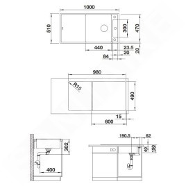 Blanco Axia III XL 6 - Évier en silgranit 1000x510 mm, avec accessoires, InFino, noir 525857