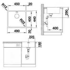 Blanco Andano 450 - Évier, 490x440 mm, bordure plate, inox 522961