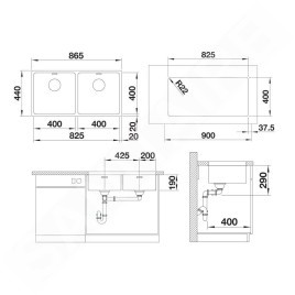 Blanco Andano 400 - Évier, 865x440 mm, InFino, inox 522987
