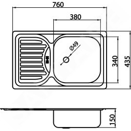 Novaservis Éviers - Évier 435x760 mm, inox DR43/76