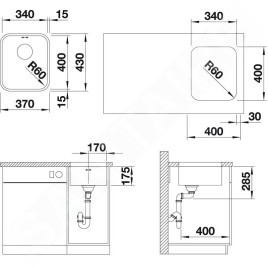 Blanco Supra 340 - Évier, 370x430 mm, inox brossé 518199