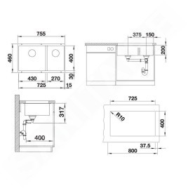 Blanco Subline 430/270 - Évier en silgranite, 755x460 mm, tartufo 523158