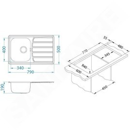 Alveus Zoom Maxim - Évier 790x500 mm, inox 1108173