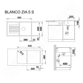 Blanco Zia 5 - Évier en silgranit, 860x500 mm, noir 526016